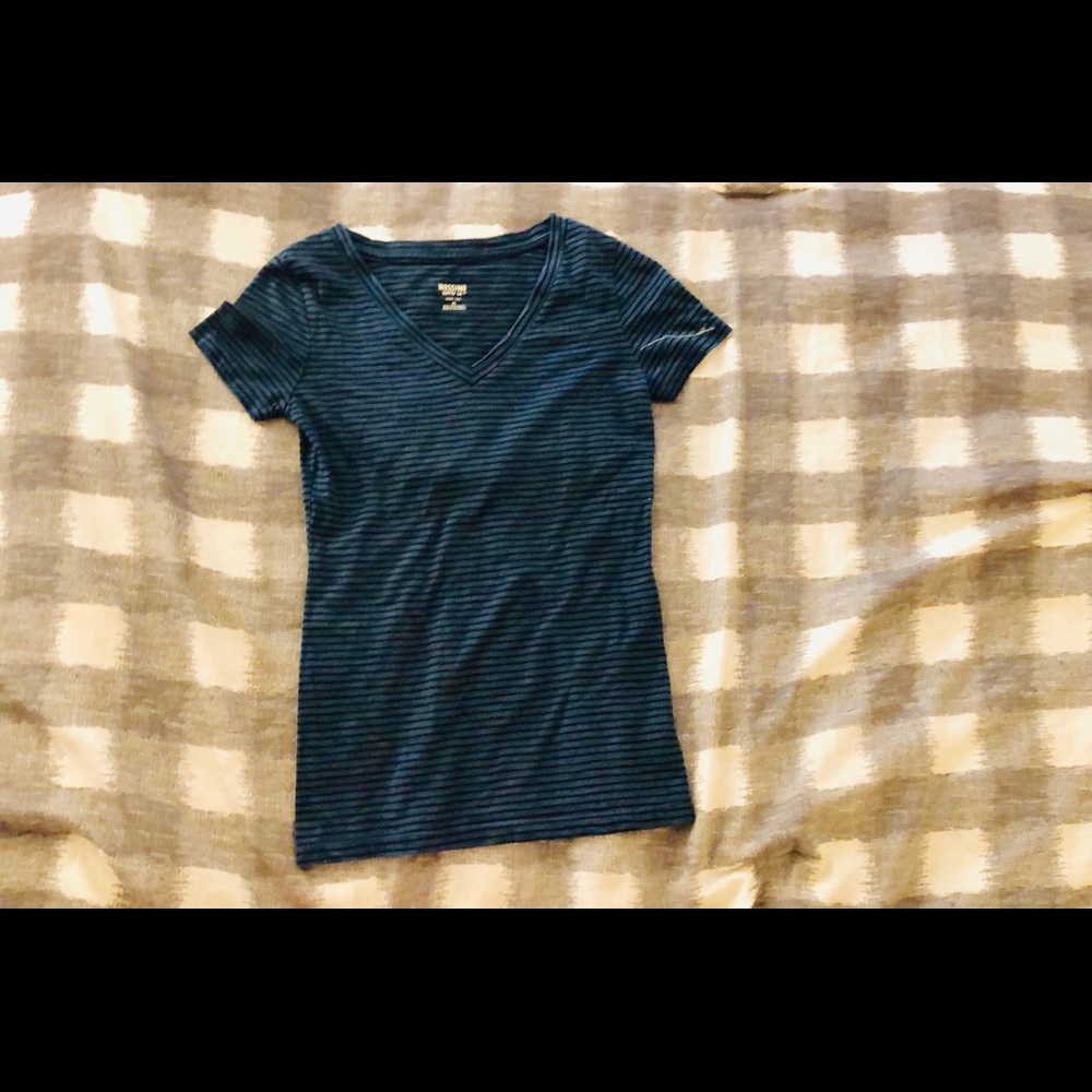 Black and dark blue striped v-neck t shirt